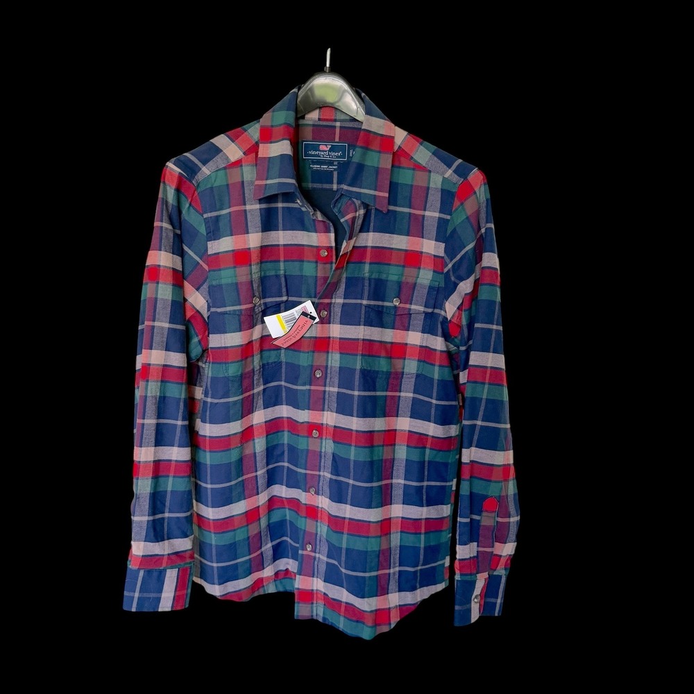 Vineyard Vines Classic Fit Flannel Shirt Jacket Deep Bay Plaid M 1W011139